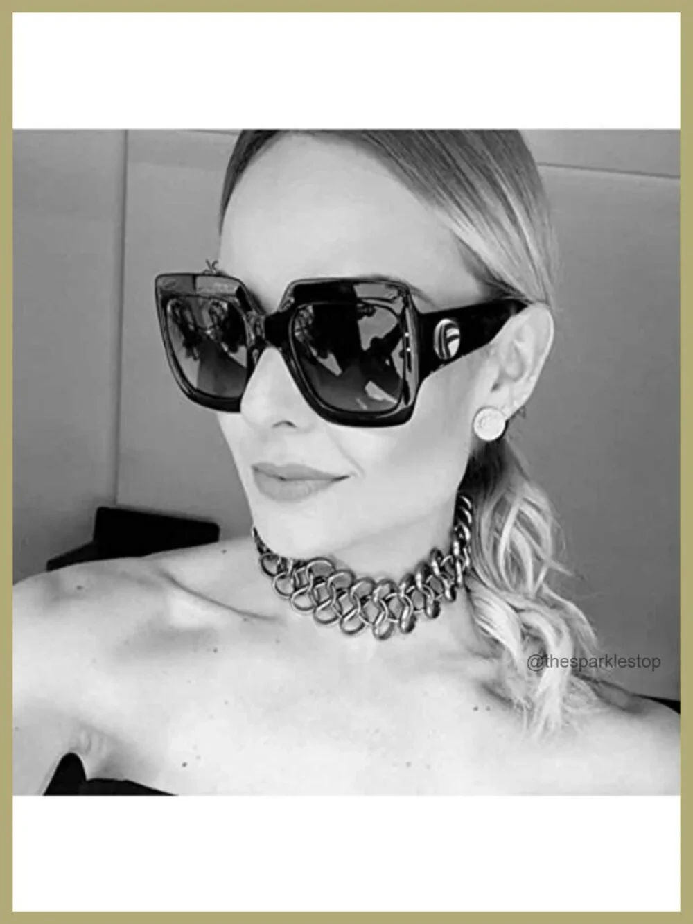 Oversized Retro Square Sunglasses Women Vintage Glitter Frame UV Protection